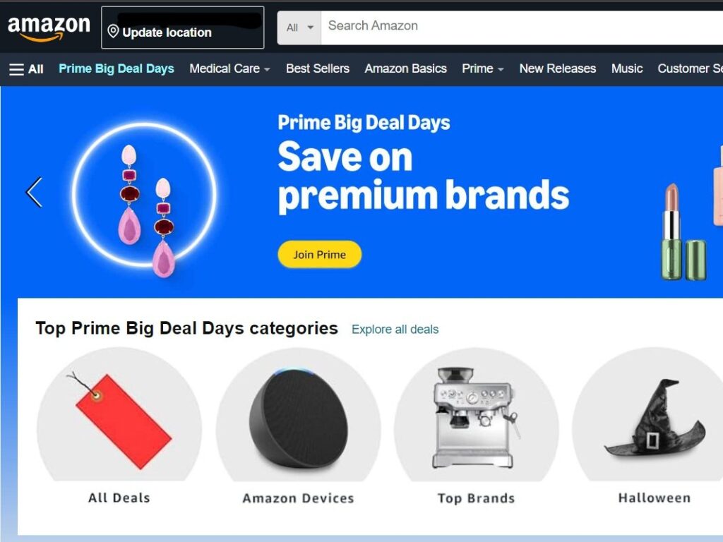 Amazon Webpage, Prime Big Deal Days Promo Screenshot